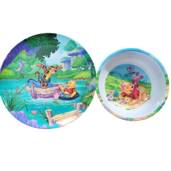 DISNEY WINNIE THE POOH  2 PIECE DINNERWARE SET PLATE AND BOWL - Picture 1 of 9